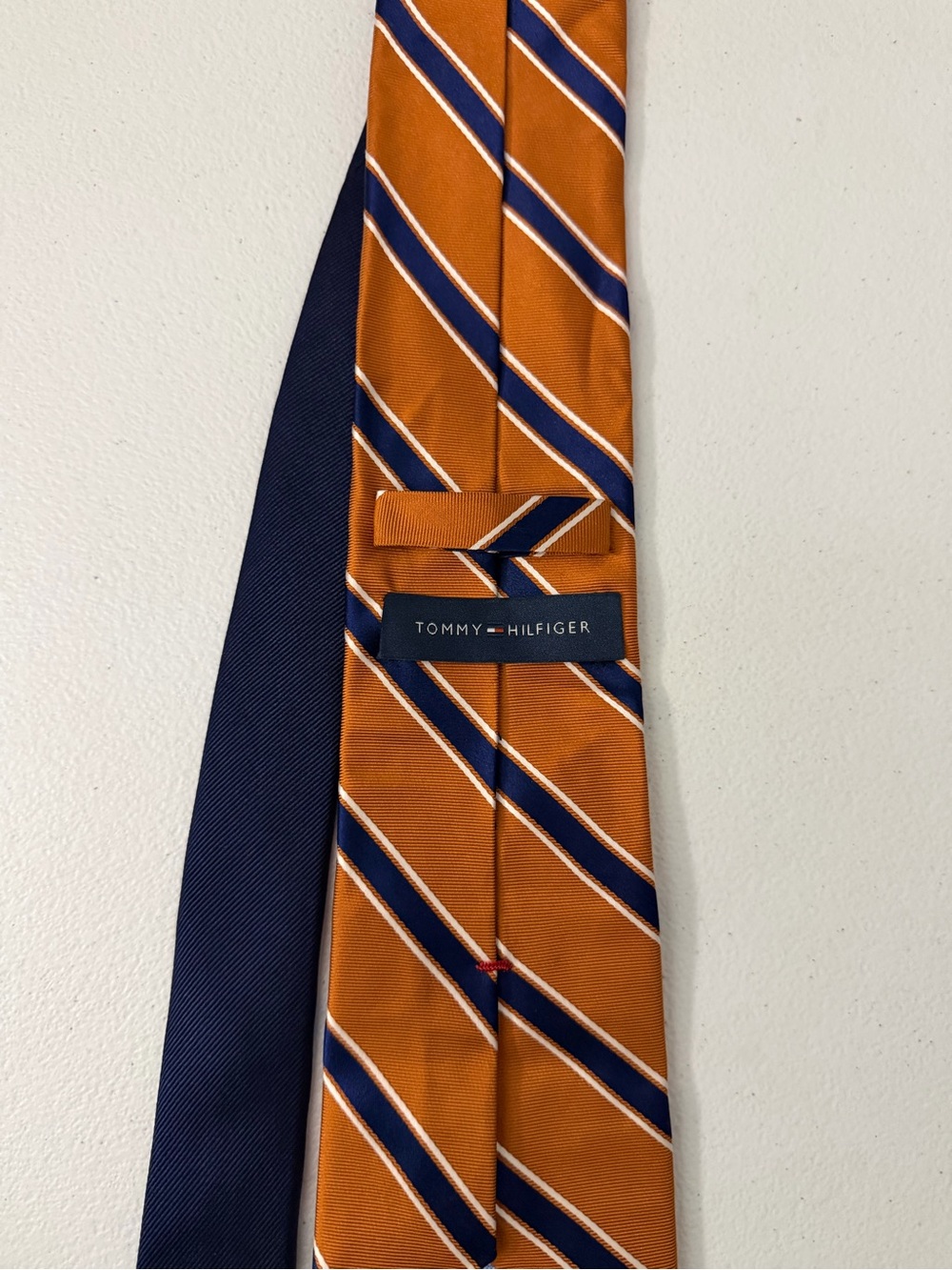 Tommy Hilfiger Orange and Navy Diagonal Stripe Silk Tie